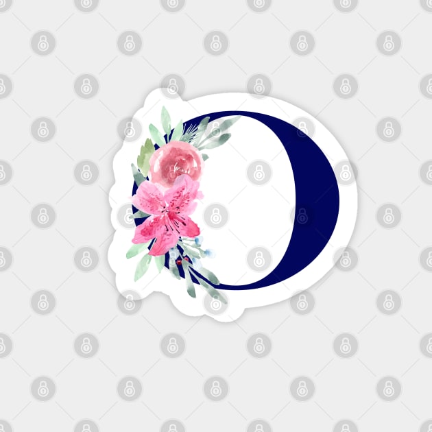 Watercolor Floral Letter O in Navy Sticker by Harpleydesign